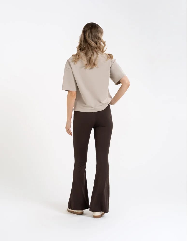 Legginsy z wysokim stanem - Legginsy dzwony damskie wysoki stan z rozszerzaną nogawką BRĄZOWY - produkt moraj.pl 4