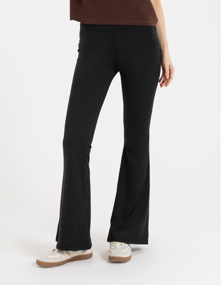 Legginsy z wysokim stanem - Legginsy dzwony damskie wysoki stan z rozszerzaną nogawką CZARNY  - produkt moraj.pl 3