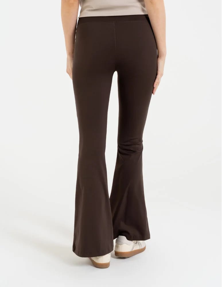 Legginsy z wysokim stanem - Legginsy dzwony damskie wysoki stan z rozszerzaną nogawką BRĄZOWY - produkt moraj.pl 6