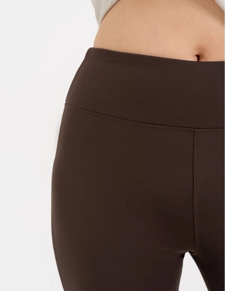 Legginsy z wysokim stanem - Legginsy dzwony damskie wysoki stan z rozszerzaną nogawką BRĄZOWY - produkt moraj.pl 2