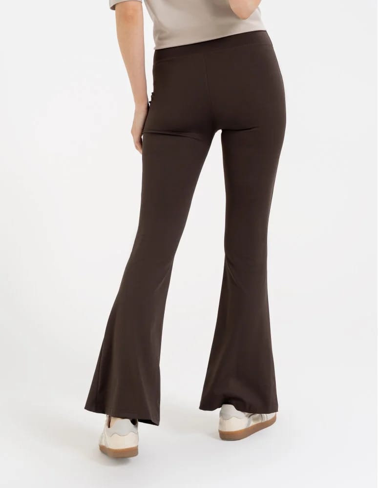 Legginsy z wysokim stanem - Legginsy dzwony damskie wysoki stan z rozszerzaną nogawką BRĄZOWY - produkt moraj.pl 8