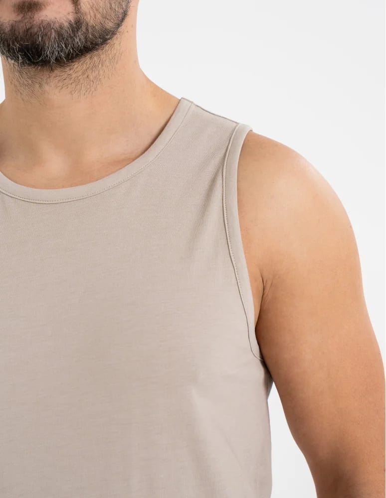 Koszulki i Tank Topy - Męski tank top gładka koszulka bez rękawów BEŻOWY - produkt moraj.pl 3