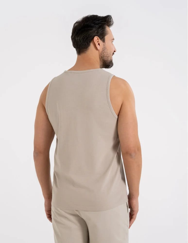 Koszulki i Tank Topy - Męski tank top gładka koszulka bez rękawów BEŻOWY - produkt moraj.pl 2