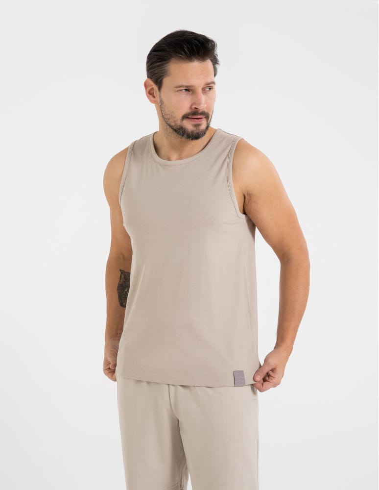 Męski tank top gładka koszulka bez rękawów BEŻOWY