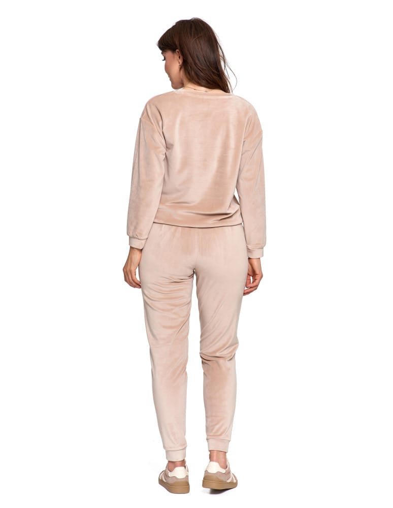 Bluzy damskie - Bluza damska welurowa bez kaptura z haftem BEŻOWY  - produkt moraj.pl 15