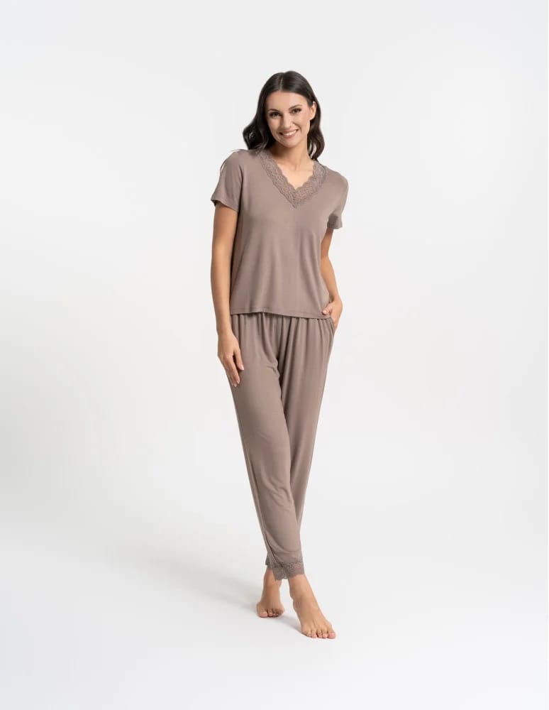 Piżamy z krótkim rękawem - Piżama damska z długimi spodniami Plus Size wiskoza bambusowa MOKKA - produkt moraj.pl 10