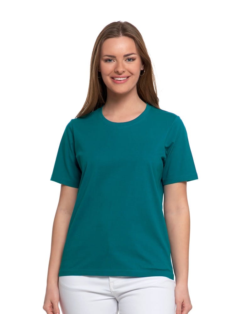Koszulki z krótkim rękawem - T-shirt damski bawełniany bez szwów bocznych CIEMNY ZIELONY - produkt moraj.pl 1