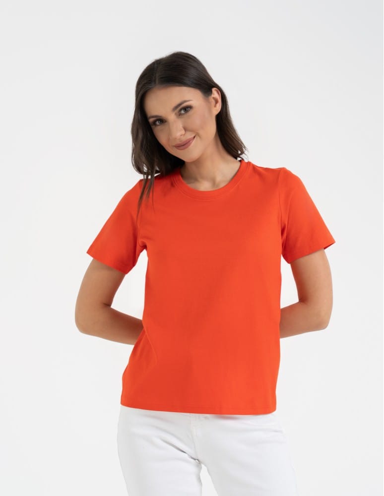 Koszulki z krótkim rękawem - T-shirt damski bawełniany bez szwów bocznych CZERWONY - produkt moraj.pl 1