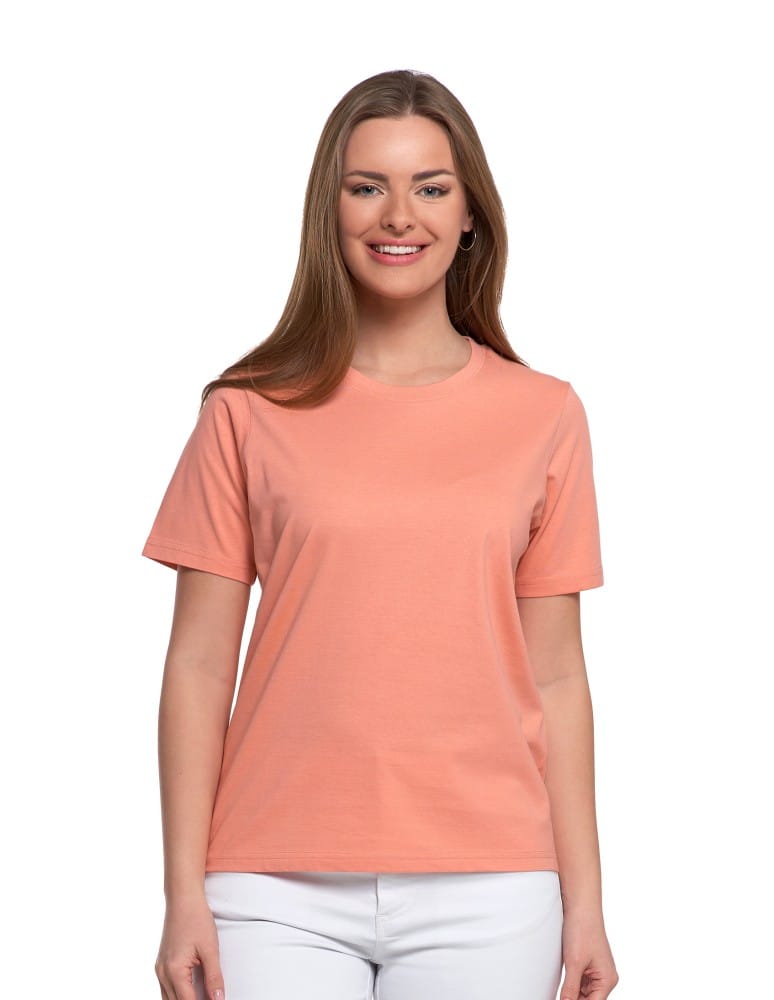 Koszulki z krótkim rękawem - T-shirt damski bawełniany bez szwów bocznych CIEMNY RÓŻOWY - produkt moraj.pl 1