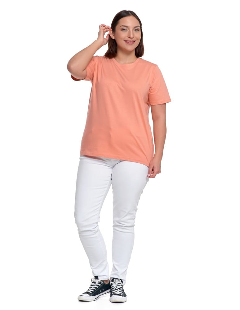 Koszulki z krótkim rękawem - T-shirt damski bawełniany bez szwów bocznych CIEMNY RÓŻOWY - produkt moraj.pl 9