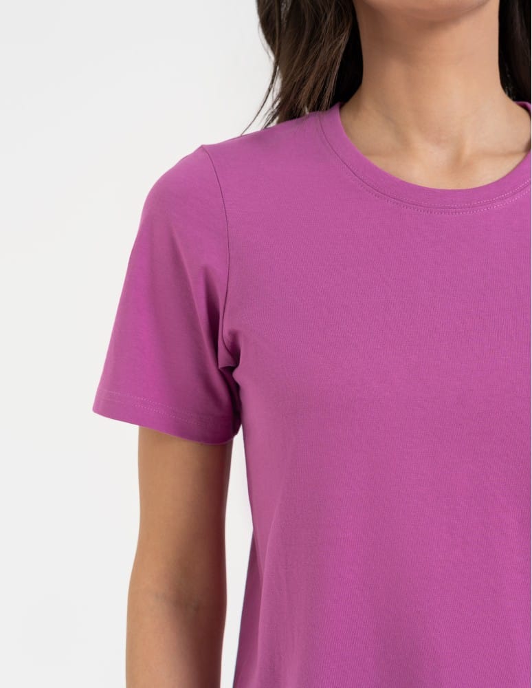Koszulki z krótkim rękawem - T-shirt damski bawełniany bez szwów bocznych RÓŻOWY - produkt moraj.pl 6