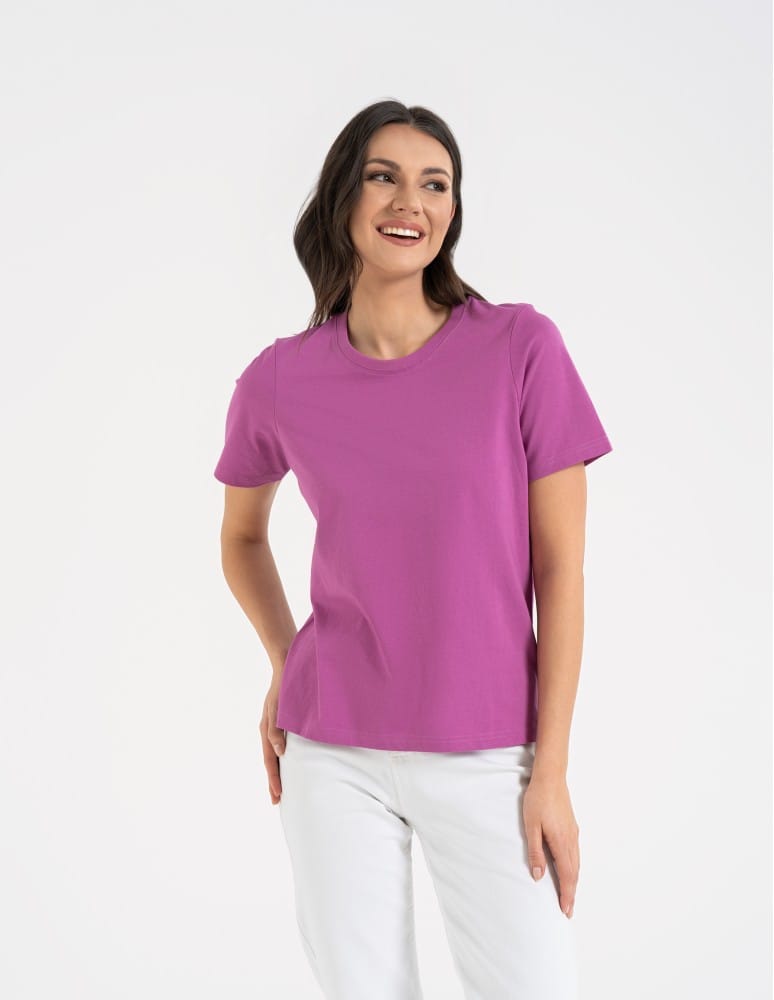 Koszulki z krótkim rękawem - T-shirt damski bawełniany bez szwów bocznych RÓŻOWY - produkt moraj.pl 3
