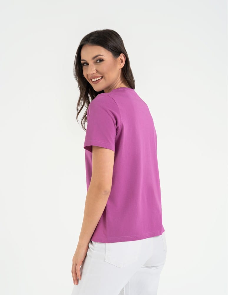 Koszulki z krótkim rękawem - T-shirt damski bawełniany bez szwów bocznych RÓŻOWY - produkt moraj.pl 8