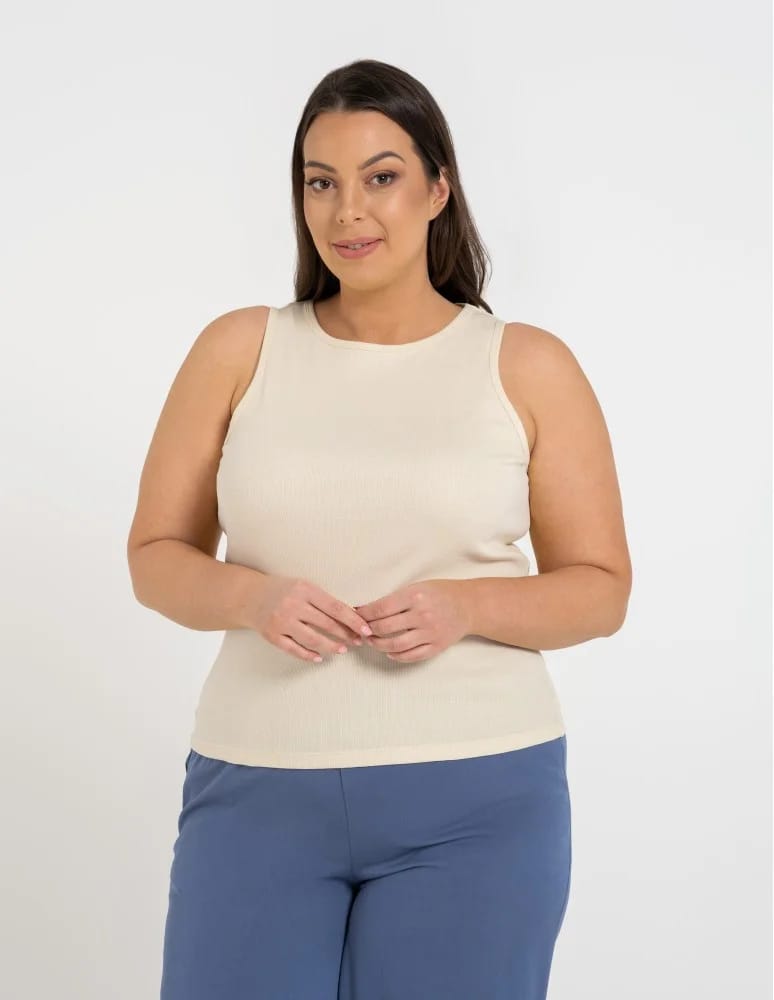 Topy na ramiączkach - Damska koszulka Tank Top w prążek BEŻOWY  - produkt moraj.pl 10