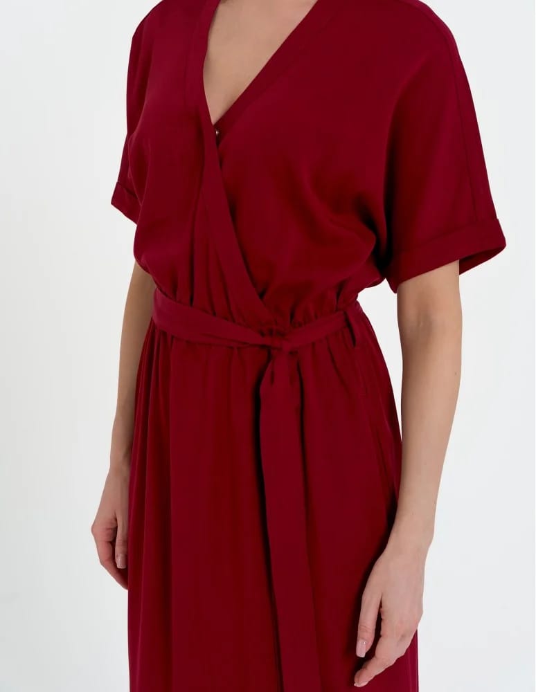 Sukienki midi - Sukienka damska wiskozowa midi z krótkim rękawem typu kimono CZERWONY - produkt moraj.pl 3