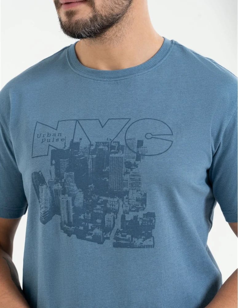 Koszulki z krótkim rękawem - T-shirt męski bawełniany z nadrukiem monochromatycznym NIEBIESKI - produkt moraj.pl 2