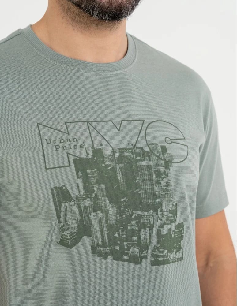 Koszulki z krótkim rękawem - T-shirt męski bawełniany z nadrukiem monochromatycznym ZIELONY  - produkt moraj.pl 2