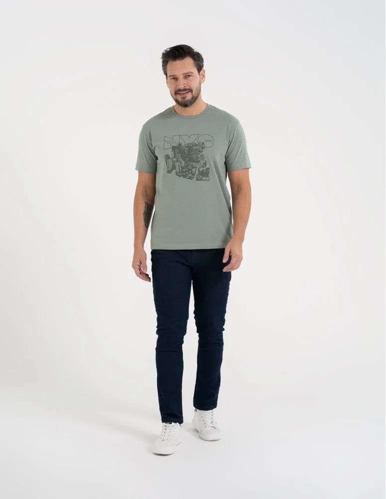 Koszulki z krótkim rękawem - T-shirt męski bawełniany z nadrukiem monochromatycznym ZIELONY  - produkt moraj.pl 3