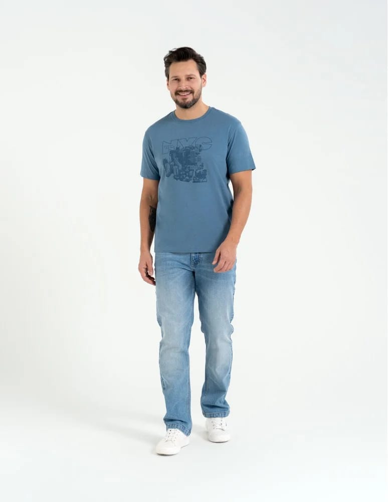 Koszulki z krótkim rękawem - T-shirt męski bawełniany z nadrukiem monochromatycznym NIEBIESKI - produkt moraj.pl 3