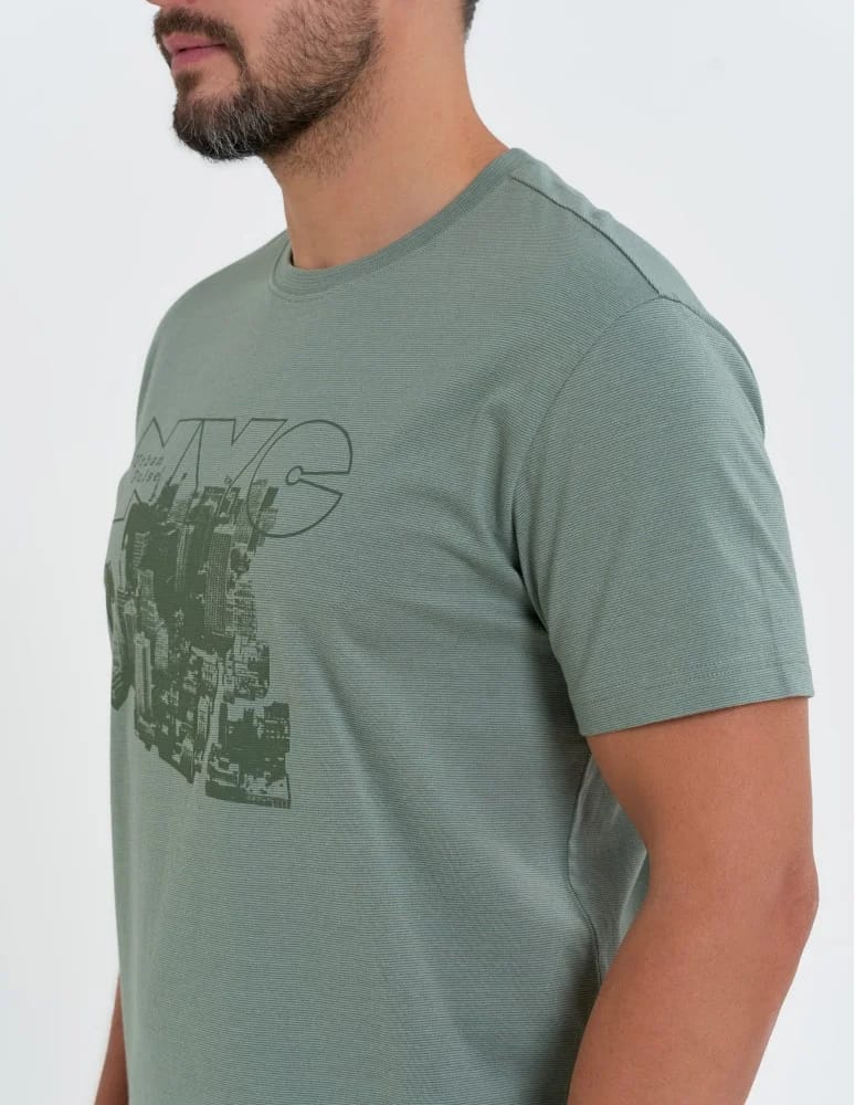 Koszulki z krótkim rękawem - T-shirt męski bawełniany z nadrukiem monochromatycznym ZIELONY  - produkt moraj.pl 4