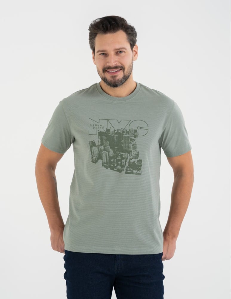 Koszulki z krótkim rękawem - T-shirt męski bawełniany z nadrukiem monochromatycznym ZIELONY - produkt moraj.pl 1
