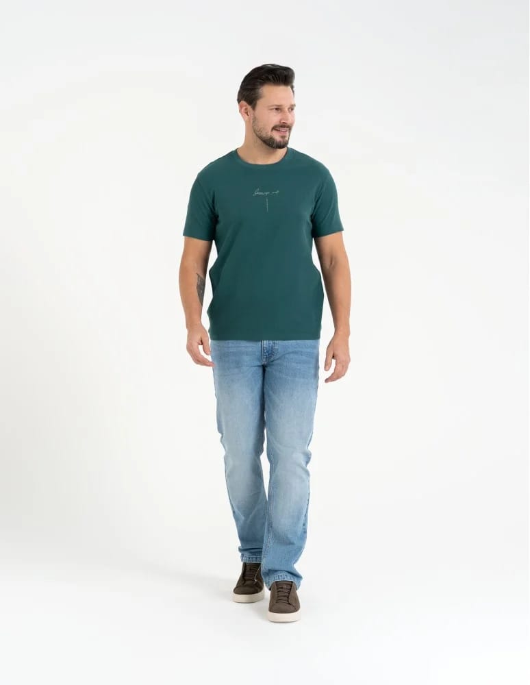 Koszulki z krótkim rękawem - T-shirt męski bawełniany o regularnym kroju z nadrukiem ZIELONY - produkt moraj.pl 3