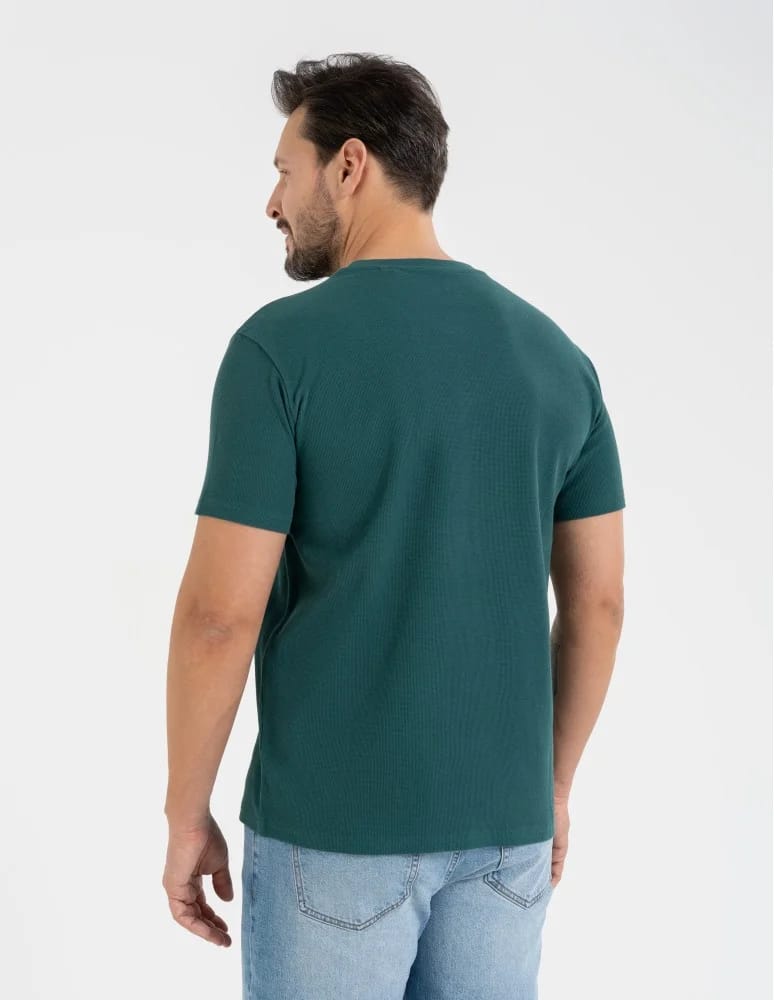 Koszulki z krótkim rękawem - T-shirt męski bawełniany o regularnym kroju z nadrukiem ZIELONY - produkt moraj.pl 4