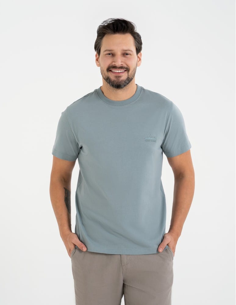 Koszulki z krótkim rękawem - T-shirt męski bawełniany 100% z nadrukiem SZARY - produkt moraj.pl 1