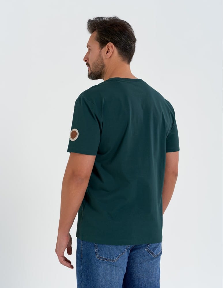 Koszulki z krótkim rękawem - T-shirt męski bawełniany ze sportowym akcentem o regularnym kroju ZIELONY  - produkt moraj.pl 4
