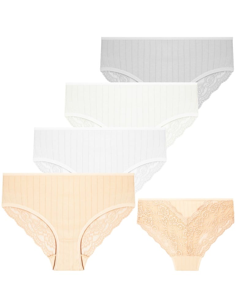Majtki figi - Majtki damskie bikini prążkowane z koronkowym tyłem 12-pak WIELOKOLOROWY  - produkt moraj.pl 2