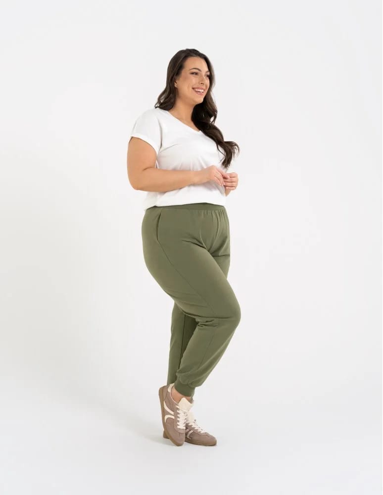 Spodnie damskie - Spodnie damskie dresowe basic KHAKI - produkt moraj.pl 7