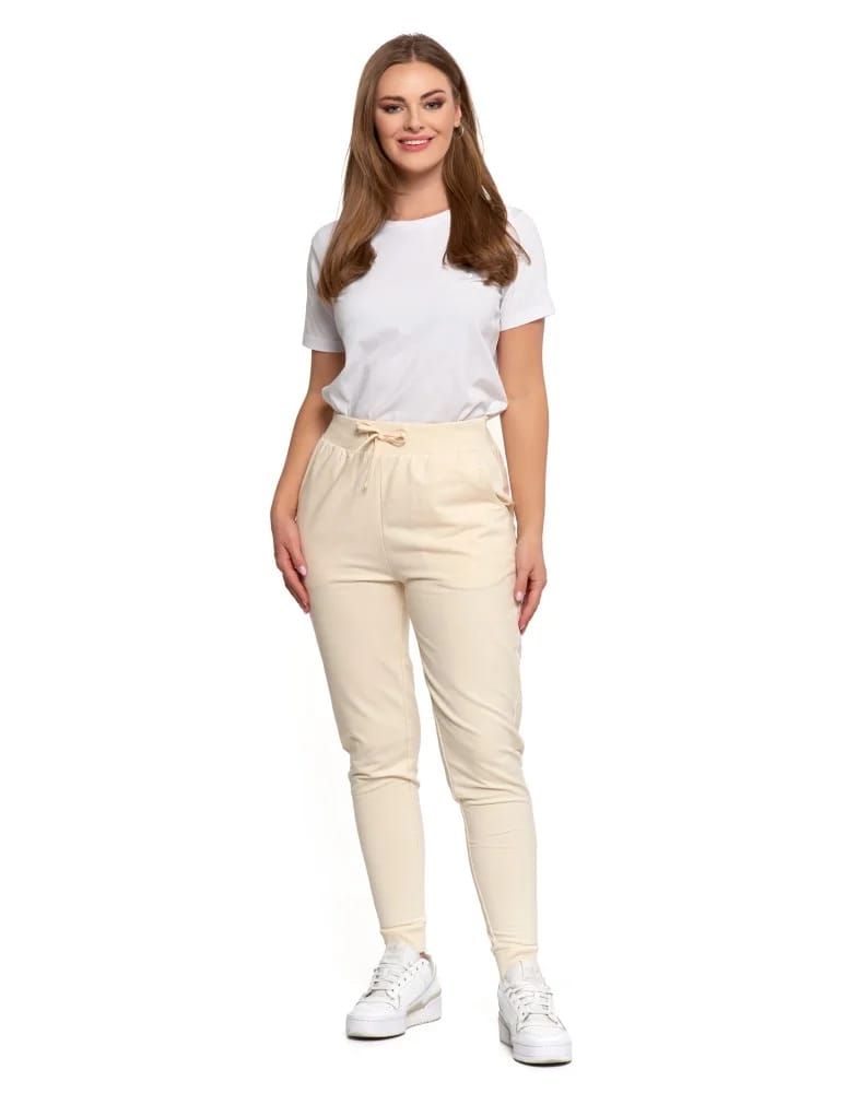 Spodnie damskie - Spodnie damskie dresowe basic KREMOWY - produkt moraj.pl 3
