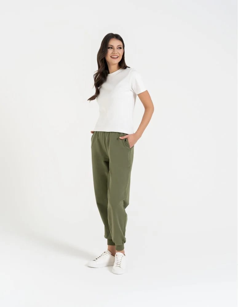 Spodnie damskie - Spodnie damskie dresowe basic KHAKI - produkt moraj.pl 4