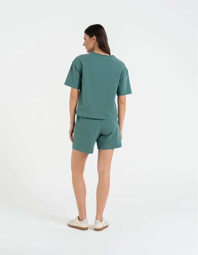 Koszulki z krótkim rękawem - T-shirt damski o luźnym kroju z napisami TURKUSOWY - produkt moraj.pl 4