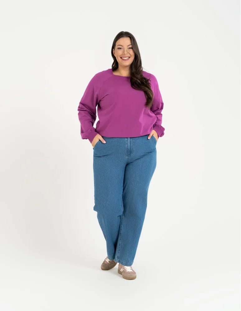 Bluzy damskie - Bluza damska dresowa bawełniana o regularnym kroju FIOLETOWY - produkt moraj.pl 9