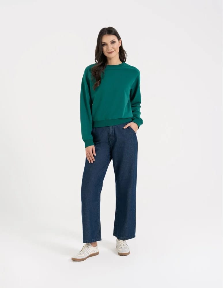Bluzy damskie - Bluza damska dresowa bawełniana o regularnym kroju ZIELONY - produkt moraj.pl 4