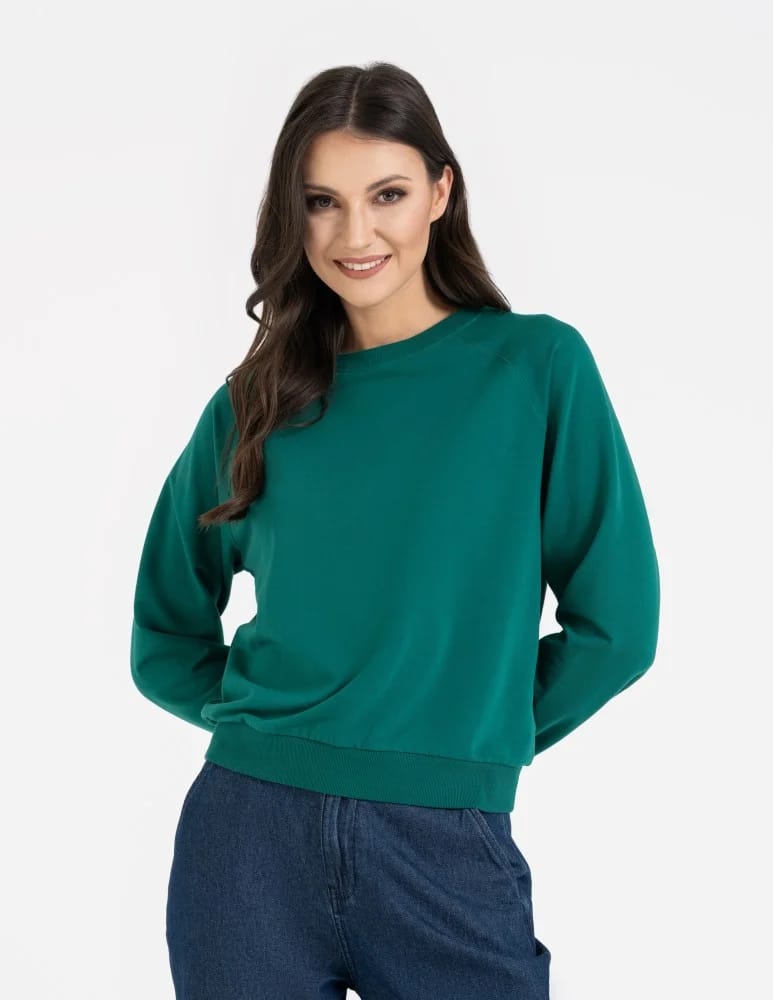 Bluzy damskie - Bluza damska dresowa bawełniana o regularnym kroju ZIELONY - produkt moraj.pl 3