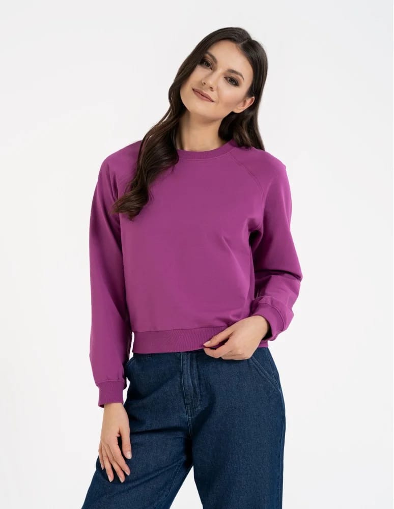 Bluzy damskie - Bluza damska dresowa bawełniana o regularnym kroju FIOLETOWY - produkt moraj.pl 3