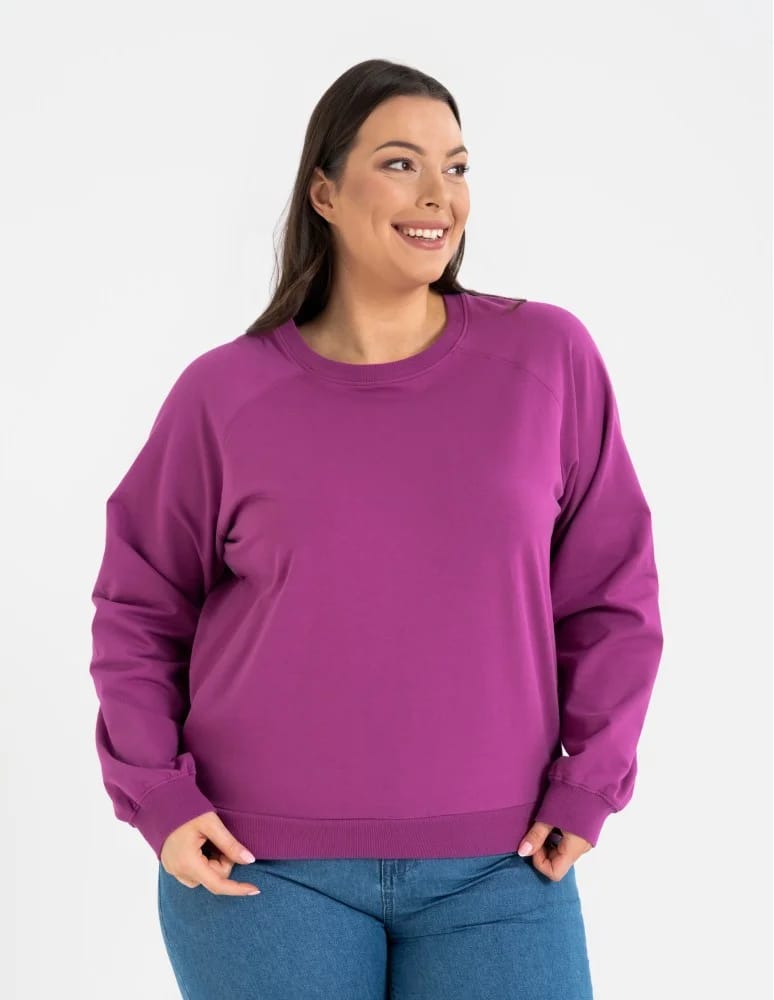 Bluzy damskie - Bluza damska dresowa bawełniana o regularnym kroju FIOLETOWY - produkt moraj.pl 7
