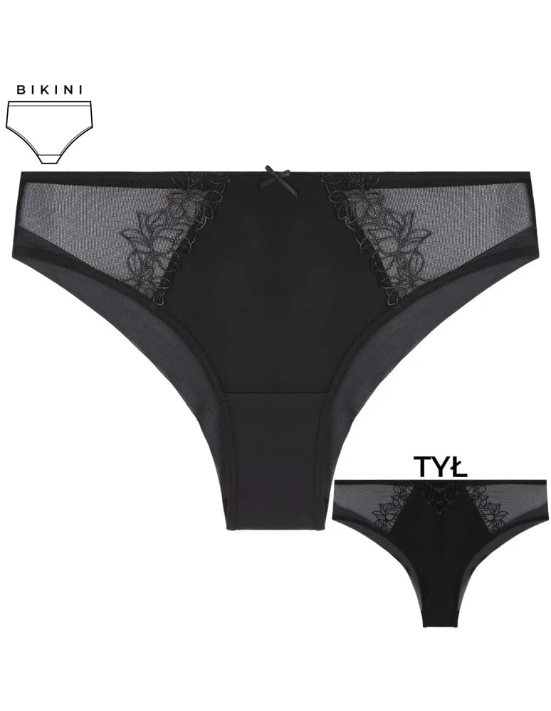 Majtki figi - Majtki damskie figi bikini z transparentną siateczką 3-pak CZARNY  - produkt moraj.pl 3