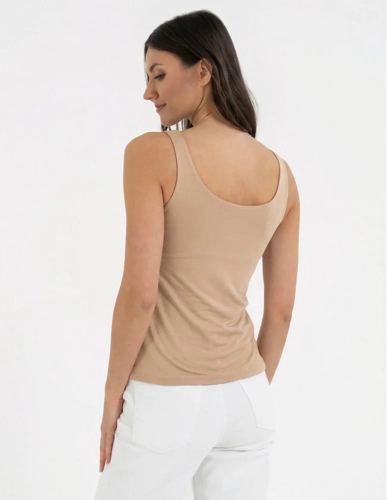 Koszulki i T-shirty - Top damski dwuwarstwowy na ramiączkach BEŻOWY  - produkt moraj.pl 3