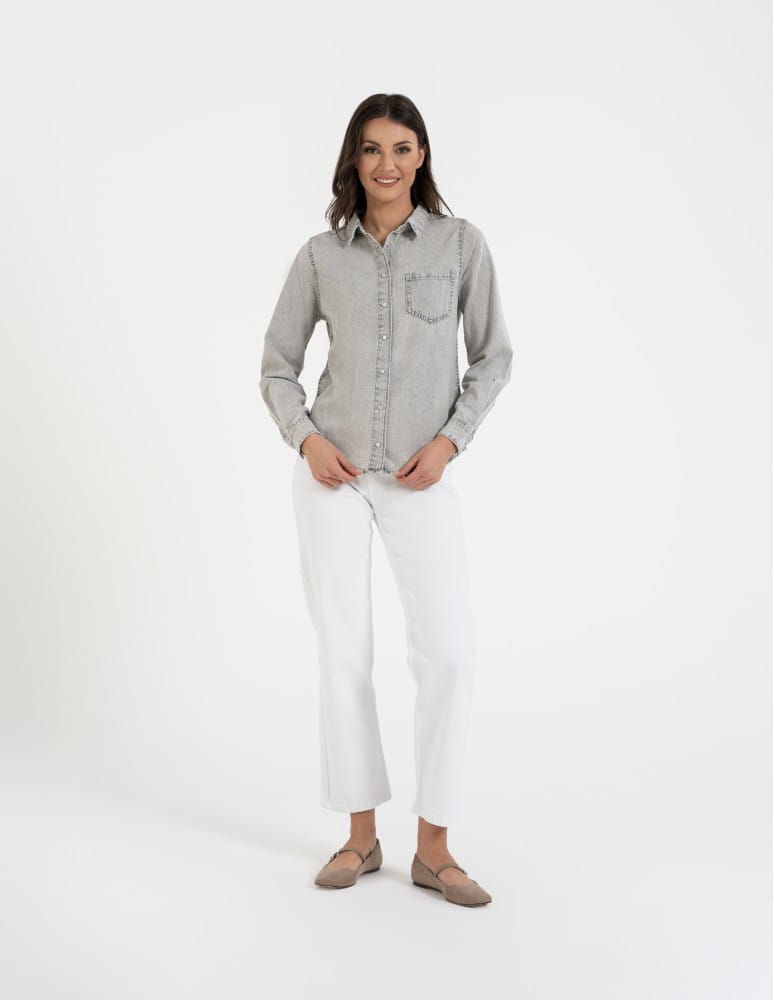 Bluzki i koszule - Koszula jeansowa damska w stylu denim SZARY - produkt moraj.pl 1
