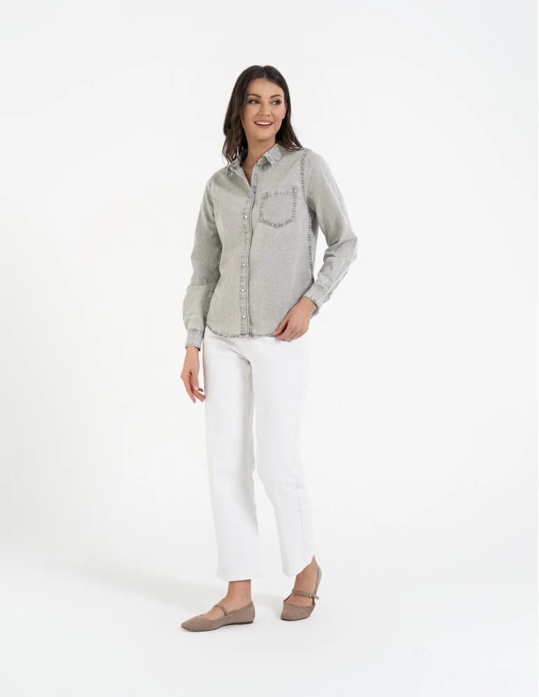 Bluzki i koszule - Koszula jeansowa damska w stylu denim SZARY  - produkt moraj.pl 3
