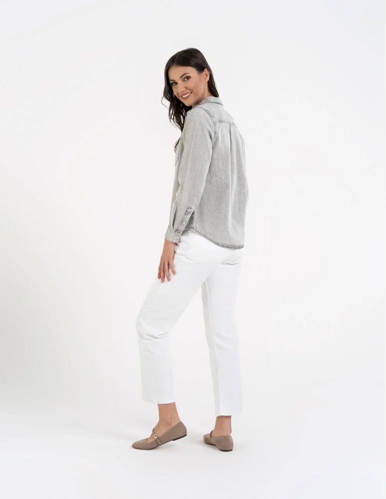 Bluzki i koszule - Koszula jeansowa damska w stylu denim SZARY  - produkt moraj.pl 4