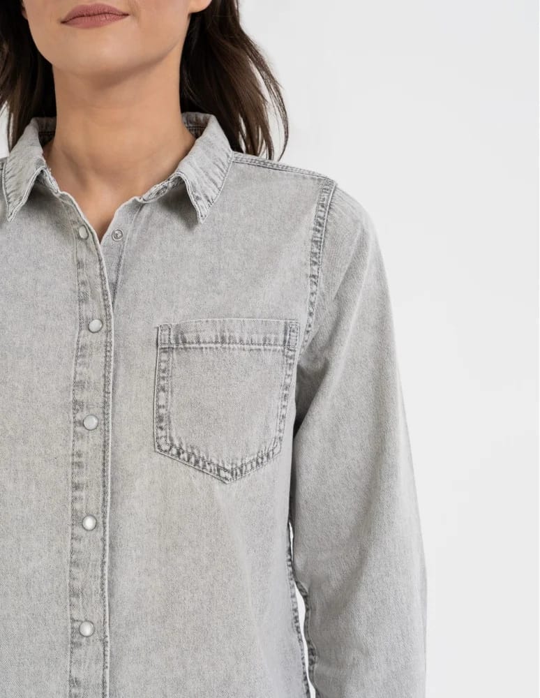 Bluzki i koszule - Koszula jeansowa damska w stylu denim SZARY  - produkt moraj.pl 7