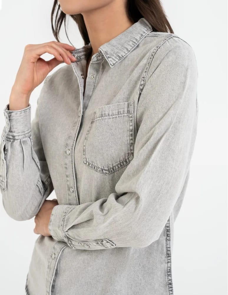 Bluzki i koszule - Koszula jeansowa damska w stylu denim SZARY  - produkt moraj.pl 9