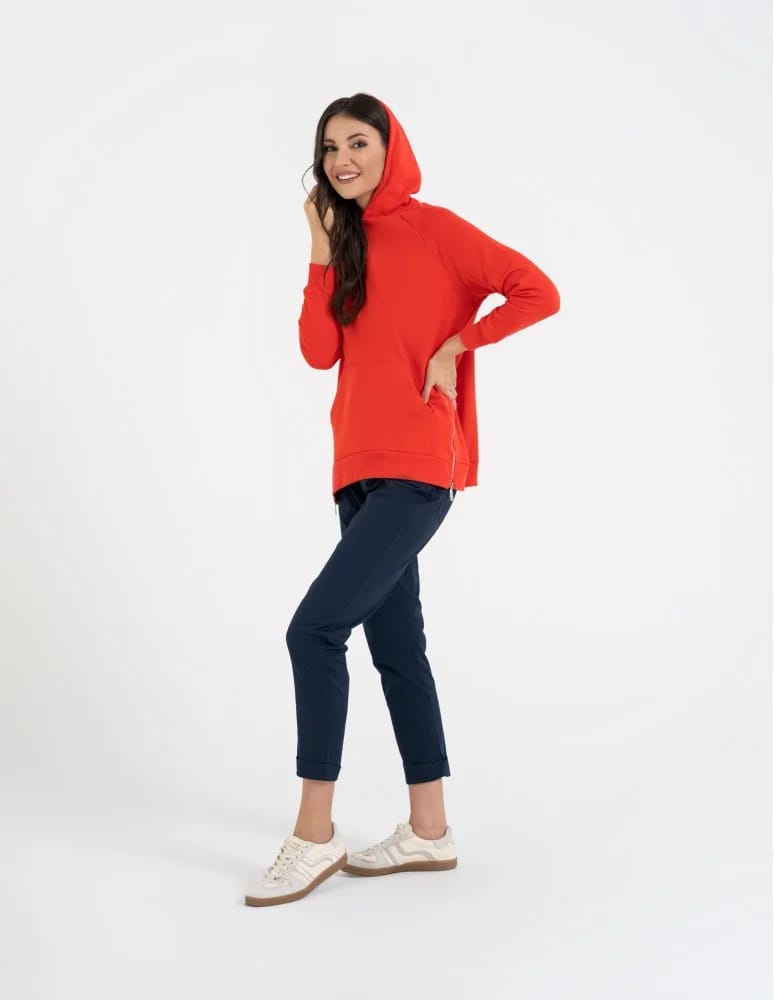 Bluzy damskie - Bluza damska dresowa oversize z kapturem CZERWONY - produkt moraj.pl 5