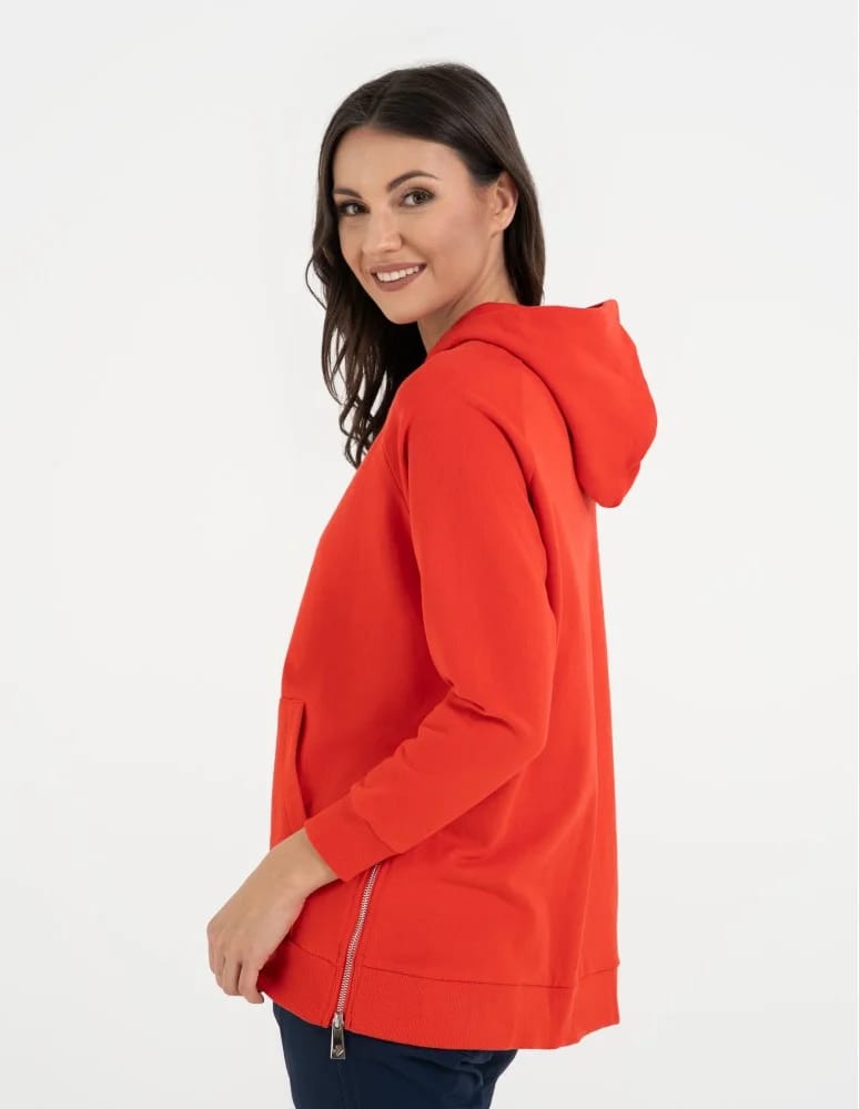Bluzy damskie - Bluza damska dresowa oversize z kapturem CZERWONY - produkt moraj.pl 8