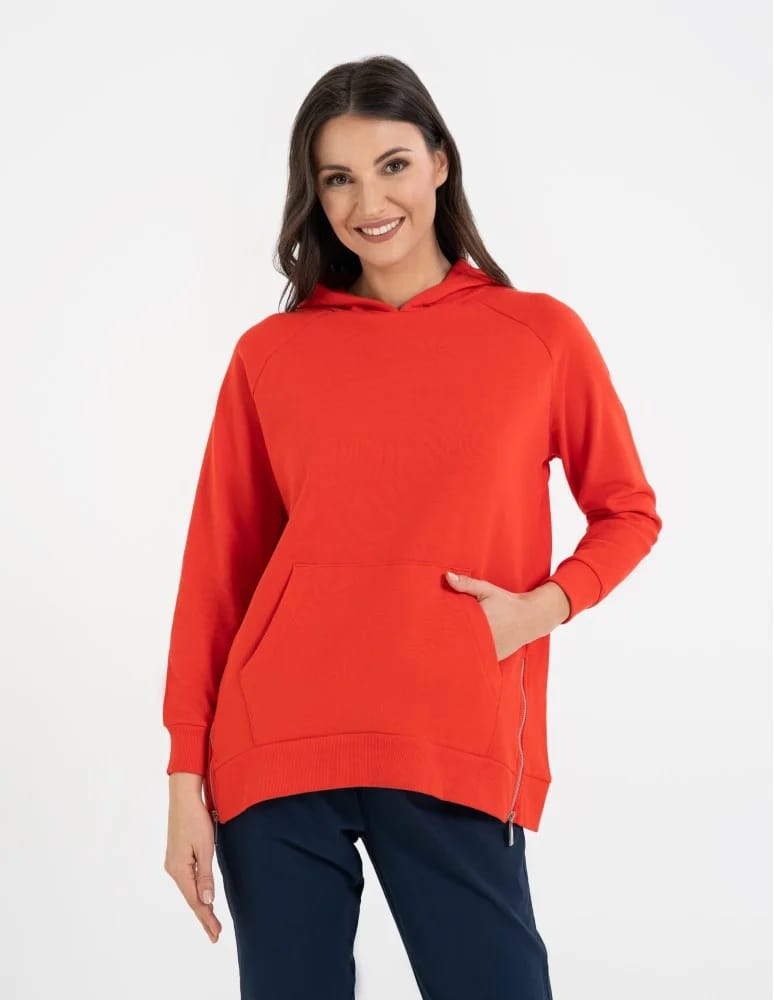 Bluzy damskie - Bluza damska dresowa oversize z kapturem CZERWONY - produkt moraj.pl 3
