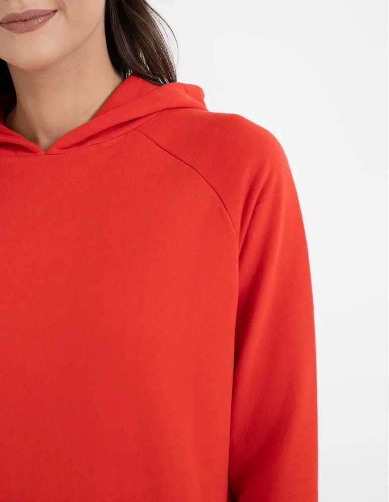 Bluzy damskie - Bluza damska dresowa oversize z kapturem CZERWONY - produkt moraj.pl 13